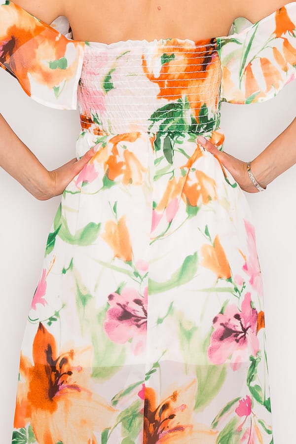 Floral Print Ruffled Off Shoulder Maxi Dress - A&A Haute Spot