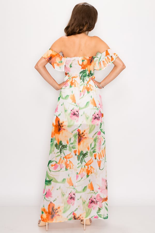 Floral Print Ruffled Off Shoulder Maxi Dress - A&A Haute Spot