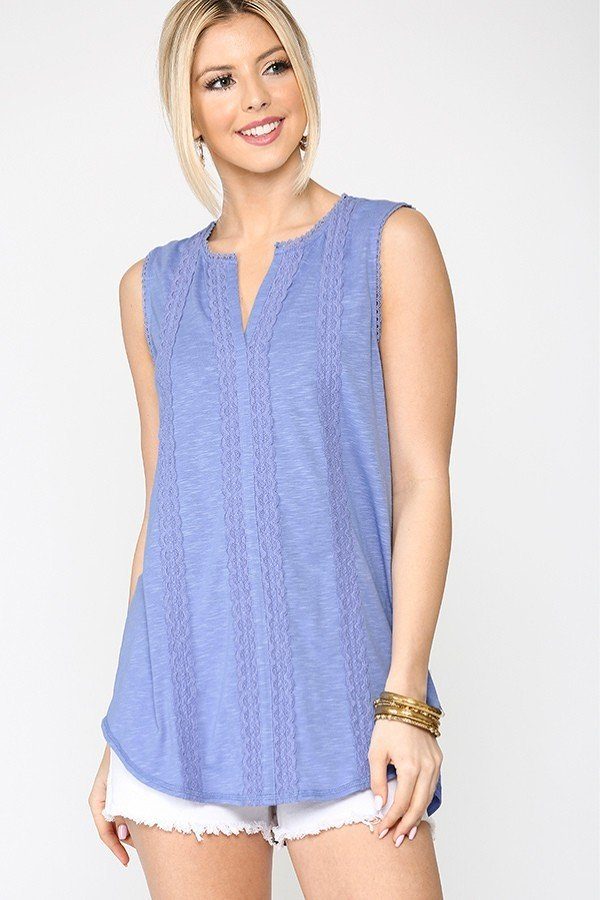 Sleeveless Lace Trim Tunic Top With Scoop Hem - A&A Haute Spot