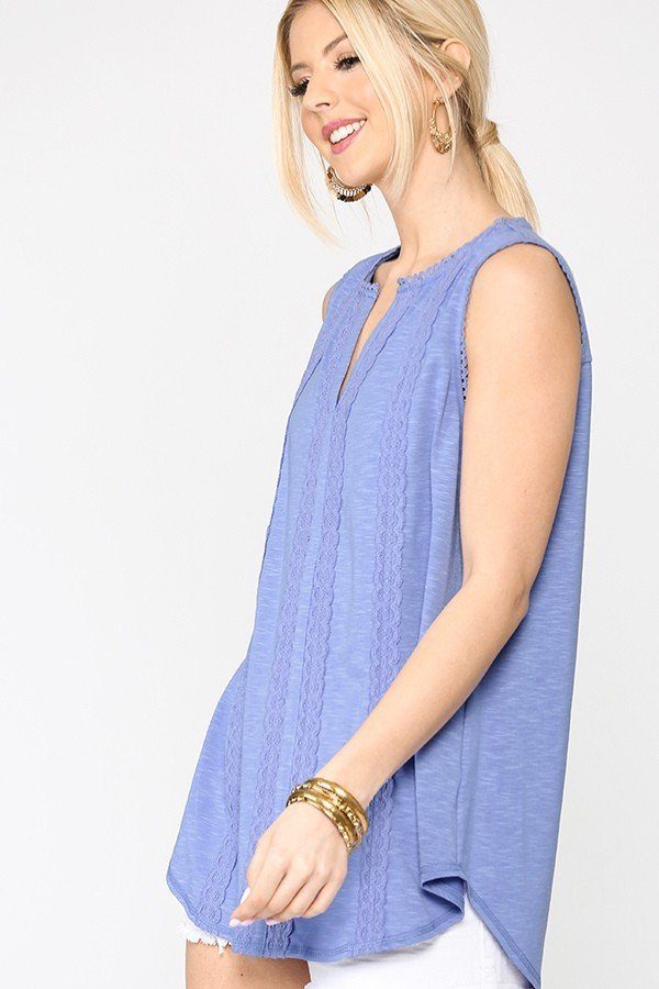 Sleeveless Lace Trim Tunic Top With Scoop Hem - A&A Haute Spot