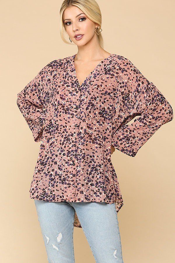 Animal Print Button Down Lapel Collar Shirt With Chest Pocket - A&A Haute Spot