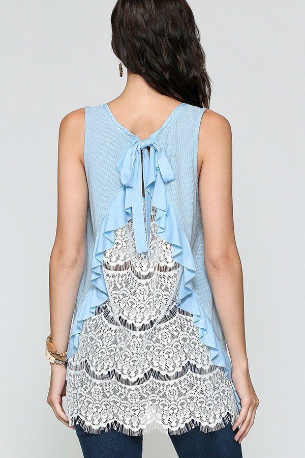 Sleeveless Back Lace Ruffle Detail Tank Top - A&A Haute Spot