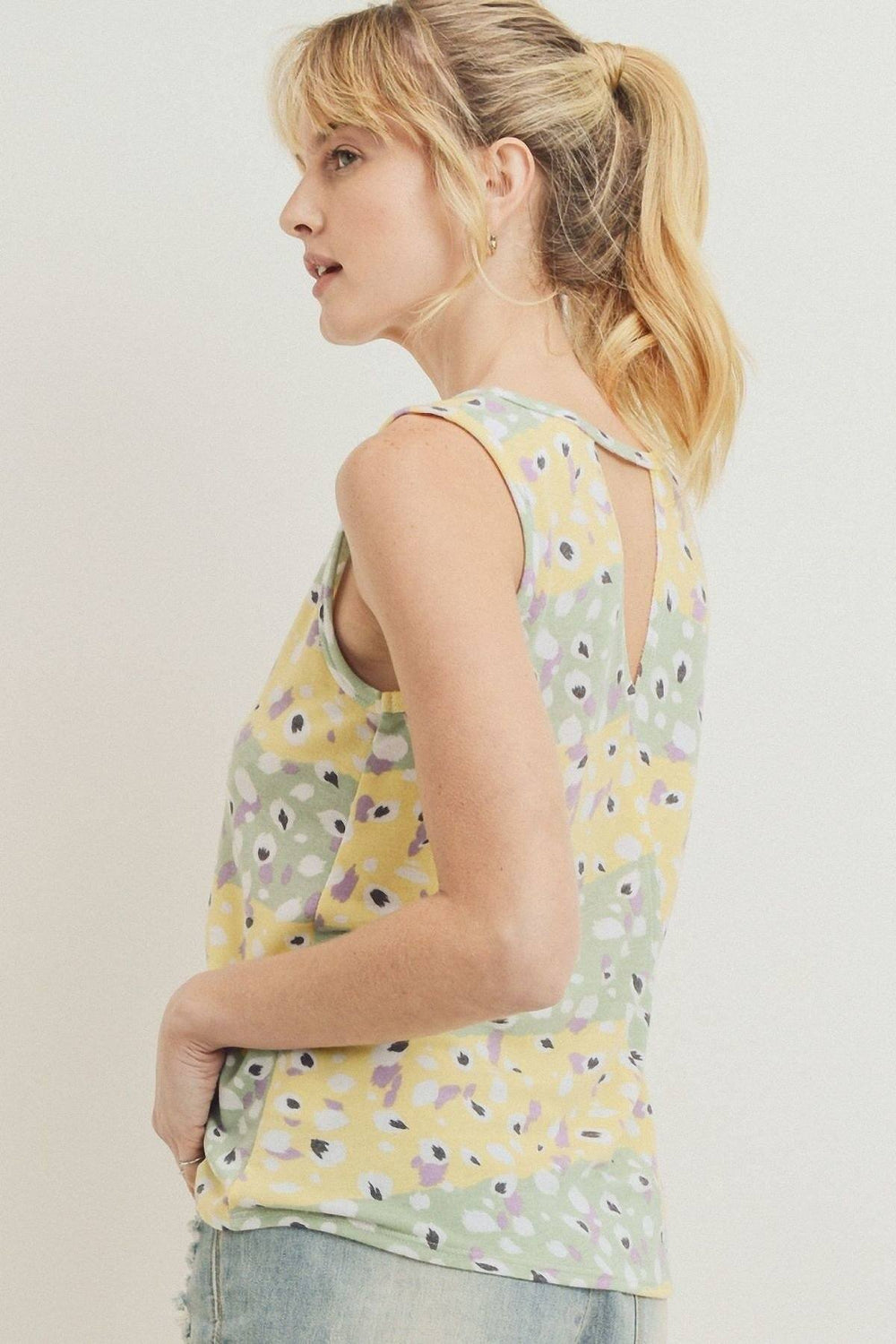 Printed Terry Back Opened Sleeveless Top - A&A Haute Spot