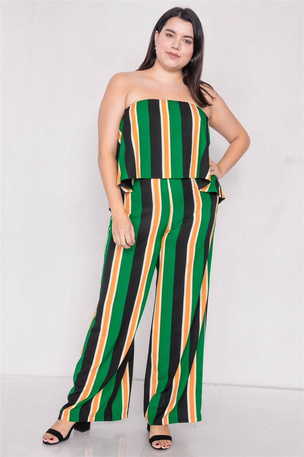Plus Size Green Multi Stripe Open Back Jumpsuit - A&A Haute Spot
