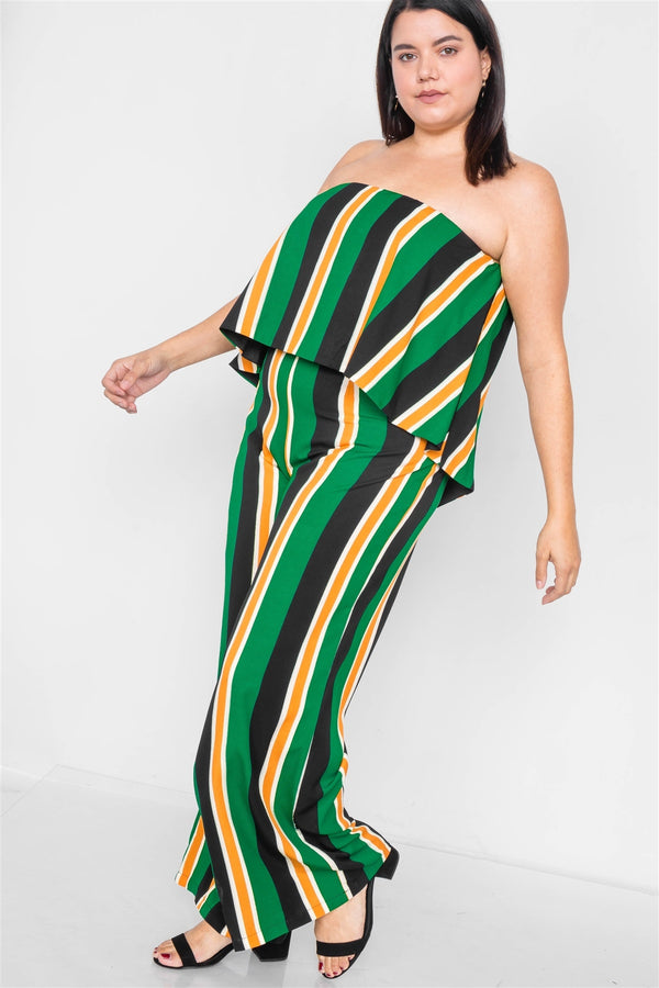 Plus Size Green Multi Stripe Open Back Jumpsuit - A&A Haute Spot