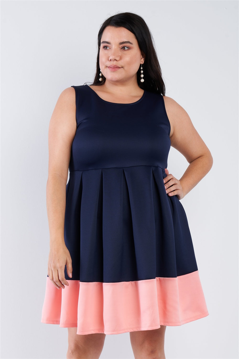 Plus Size Navy Pleated Colorblock Mini Dress - A&A Haute Spot