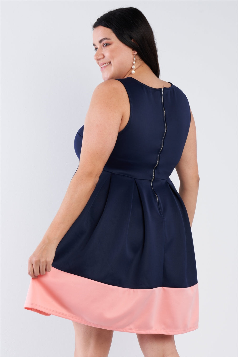 Plus Size Navy Pleated Colorblock Mini Dress - A&A Haute Spot