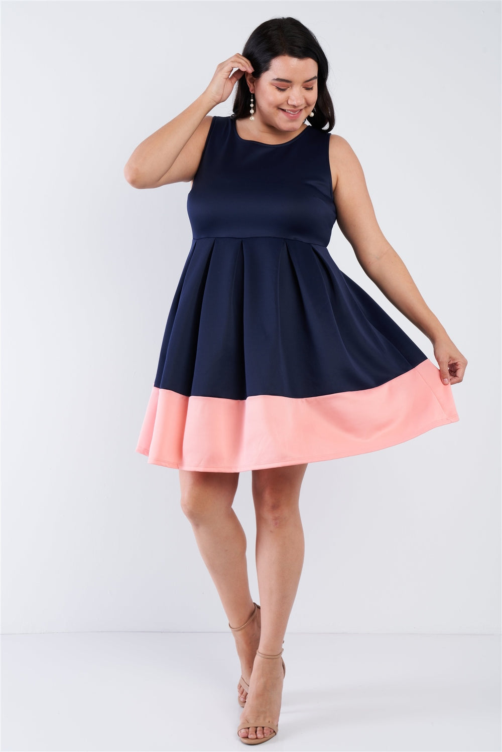 Plus Size Navy Pleated Colorblock Mini Dress - A&A Haute Spot