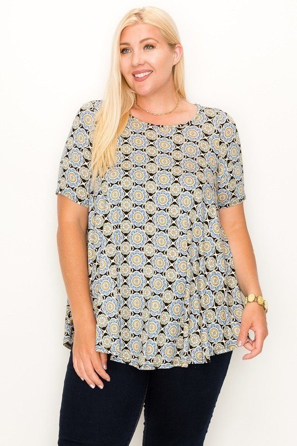 Plus Size Multi Print Tunic Top - A&A Haute Spot