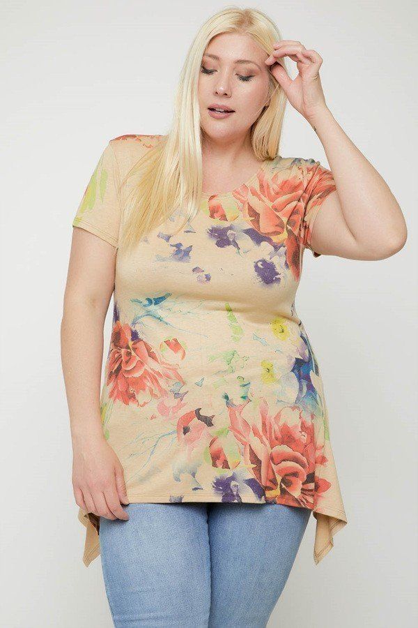 Multi-colored Watercolor Flower Print Tunic - A&A Haute Spot