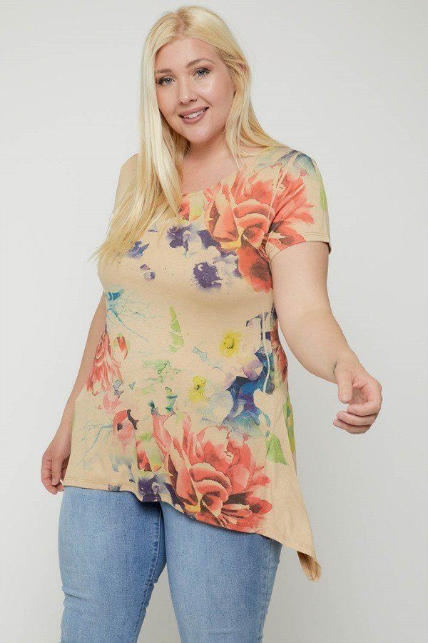Multi-colored Watercolor Flower Print Tunic - A&A Haute Spot