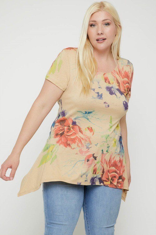 Multi-colored Watercolor Flower Print Tunic - A&A Haute Spot