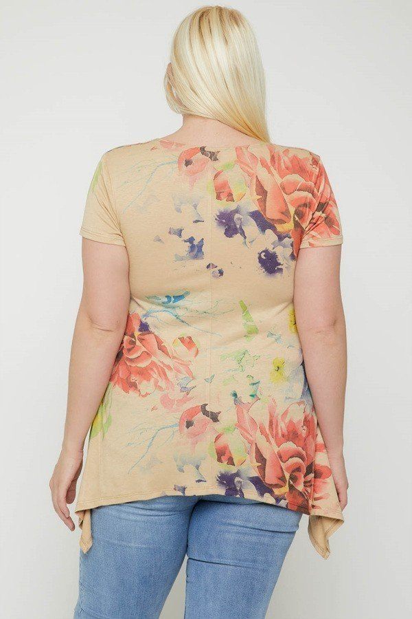 Multi-colored Watercolor Flower Print Tunic - A&A Haute Spot