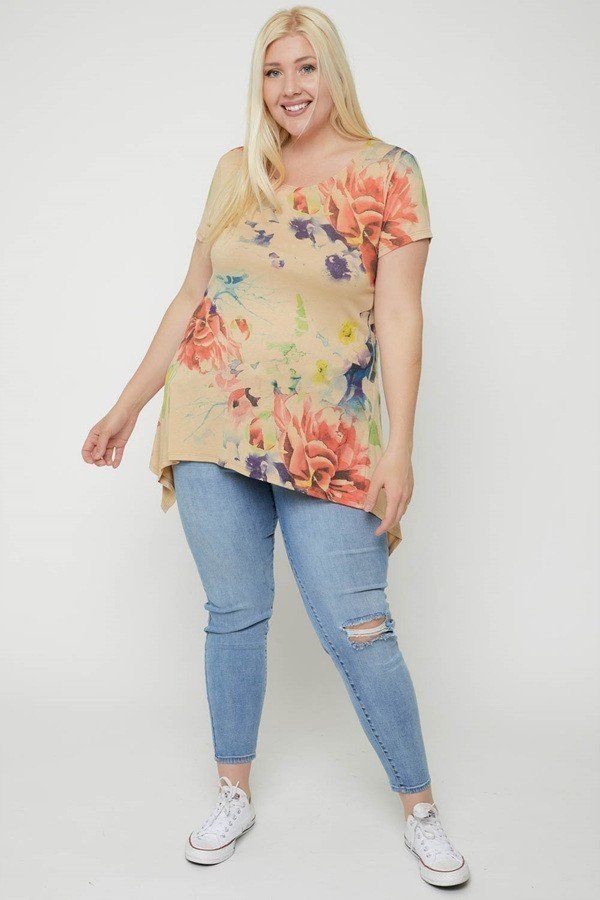 Multi-colored Watercolor Flower Print Tunic - A&A Haute Spot