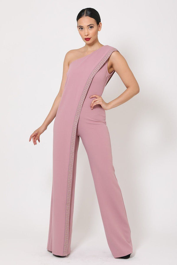 One Shoulder Greek Border Pattern Jumpsuit - A&A Haute Spot