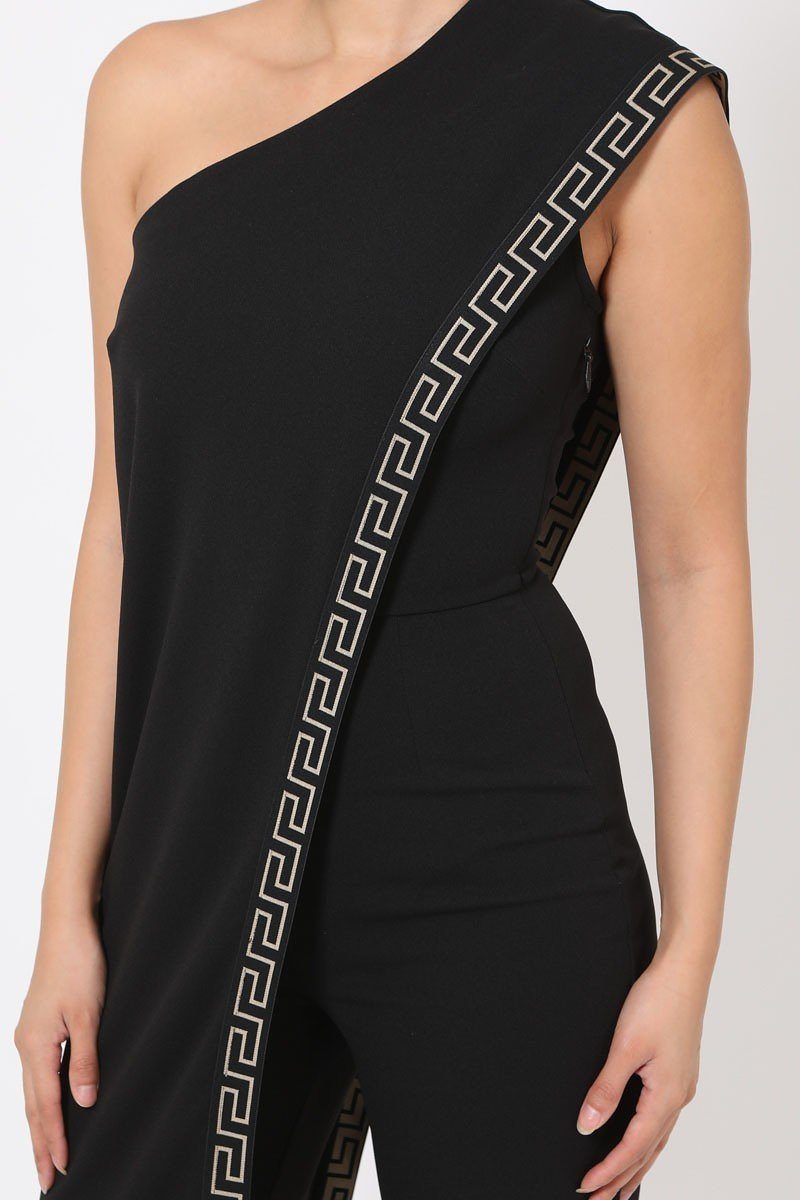 One Shoulder Greek Border Pattern Jumpsuit - A&A Haute Spot
