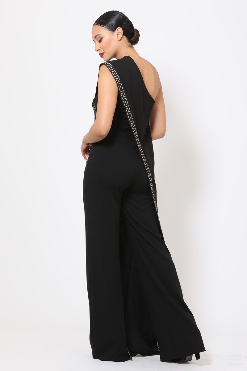 One Shoulder Greek Border Pattern Jumpsuit - A&A Haute Spot