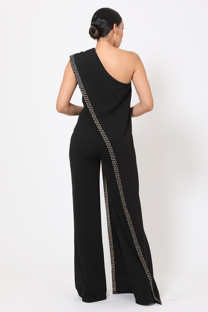 One Shoulder Greek Border Pattern Jumpsuit - A&A Haute Spot