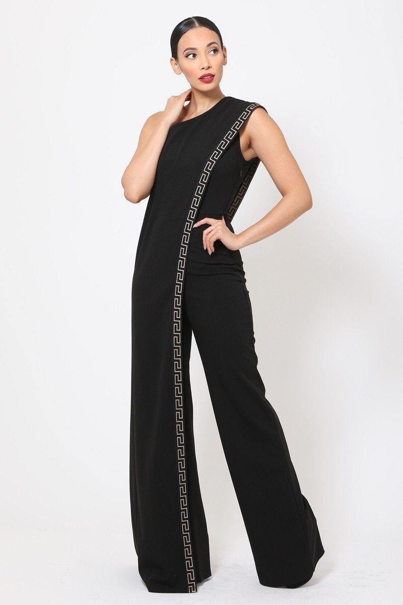 One Shoulder Greek Border Pattern Jumpsuit - A&A Haute Spot