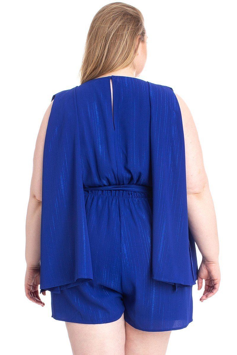 Shimmer Fabric Draped Open Sleeve Romper - A&A Haute Spot