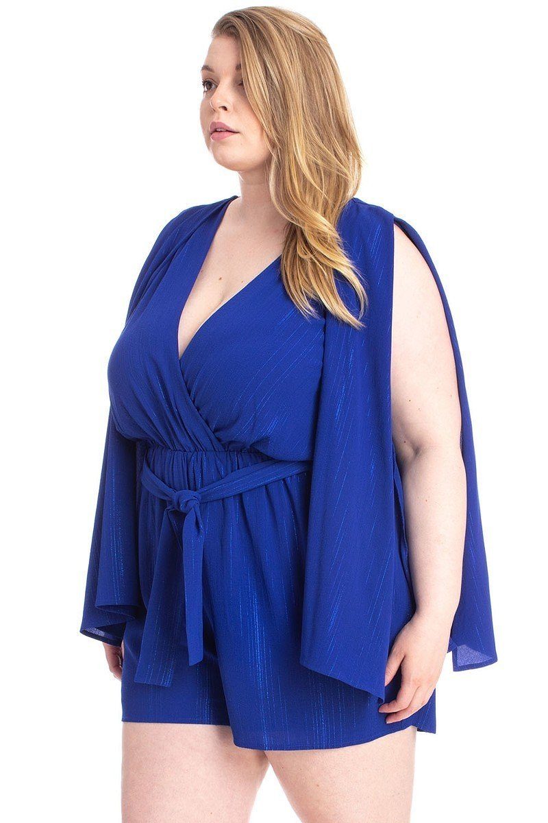 Shimmer Fabric Draped Open Sleeve Romper - A&A Haute Spot