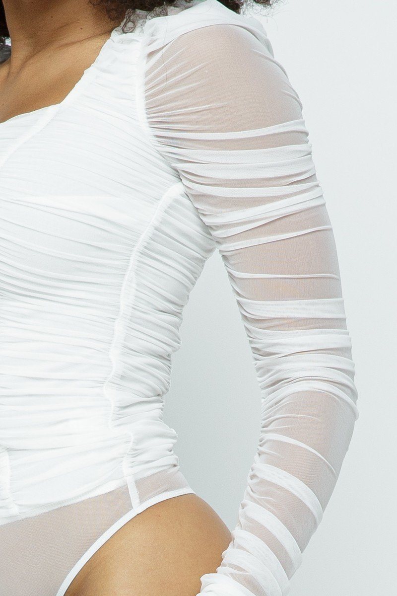 Ruched Lslv Wrinkle Bodysuit - A&A Haute Spot
