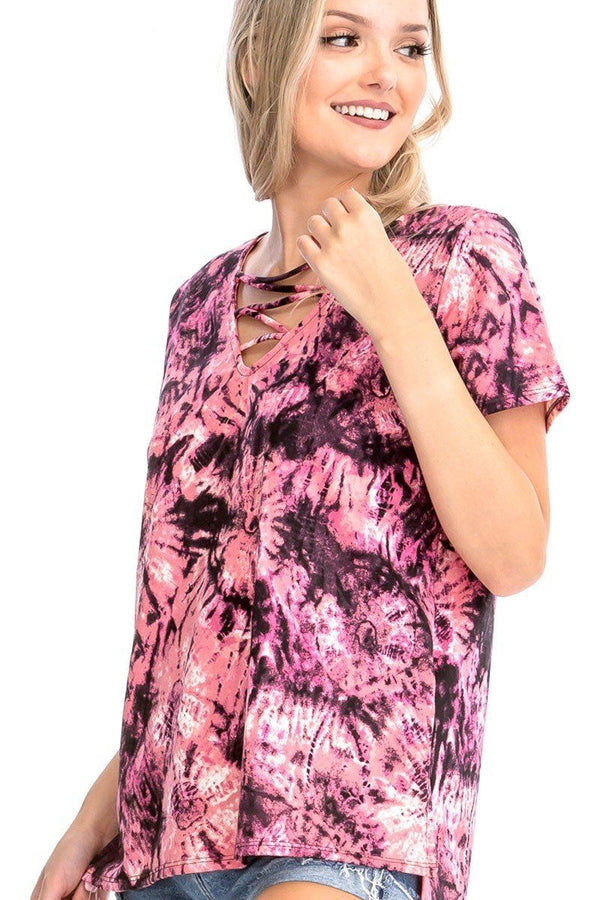Tie Dye Print Short Sleeve Top - A&A Haute Spot
