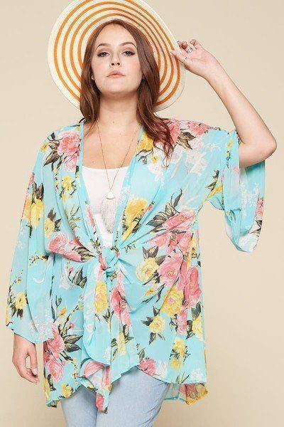 Plus Size Floral Printed Oversize Flowy And Airy Kimono With Dramatic Bell Sleeves - A&A Haute Spot
