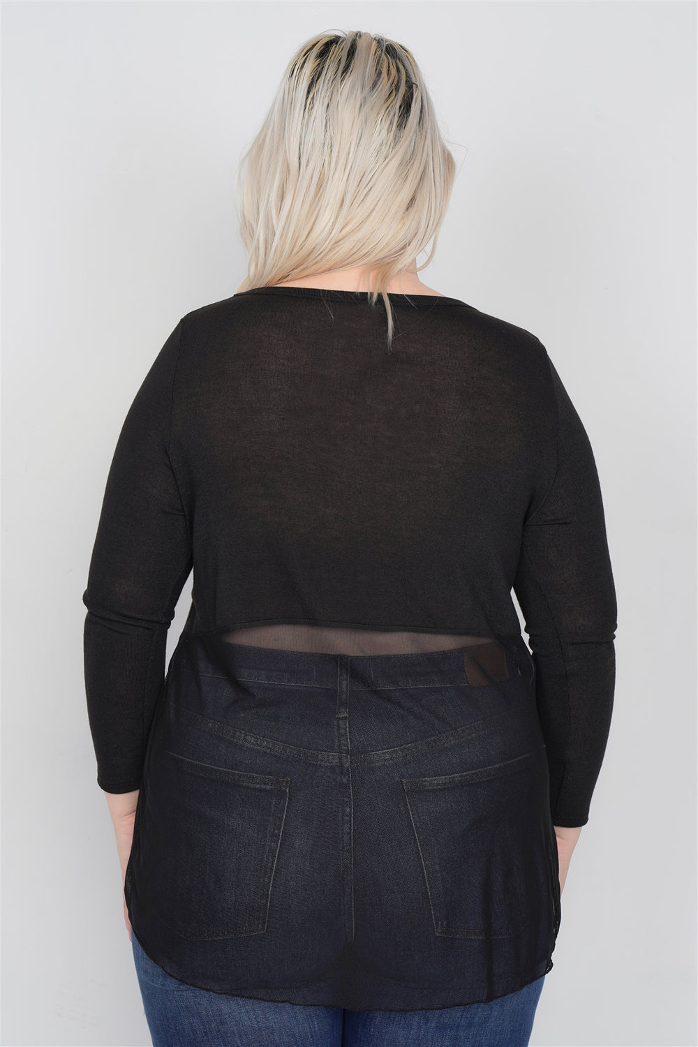 Plus Size "punk" Graphic Print Long Sleeves Sheer Back Hi-lo Top - A&A Haute Spot