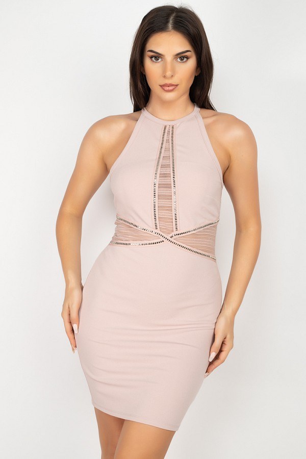 Rhinestone Trim Halter Dress - A&A Haute Spot