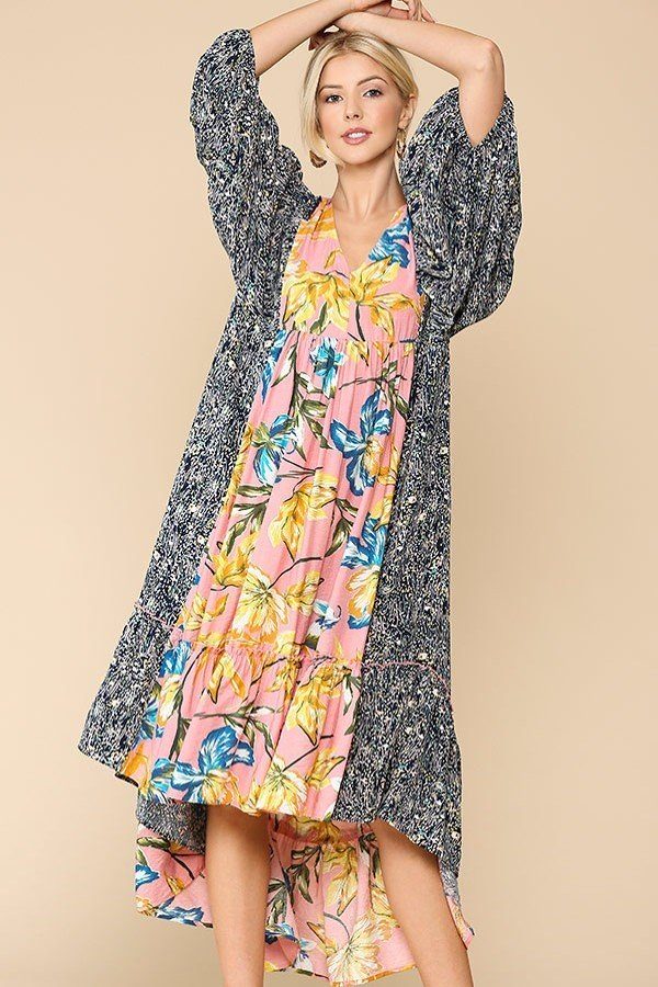 Floral Print V-neck Side Pocket Ruffled Dress - A&A Haute Spot