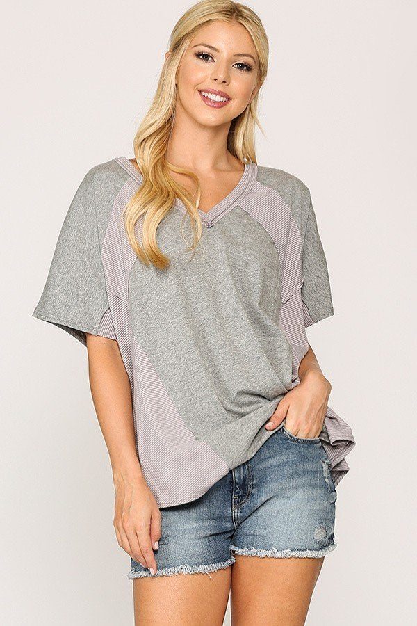 Rib Knit Mixed Dolman Sleeve Top With Round Hem - A&A Haute Spot