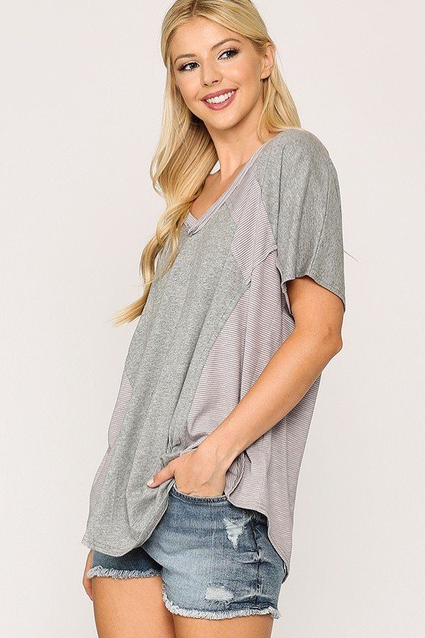 Rib Knit Mixed Dolman Sleeve Top With Round Hem - A&A Haute Spot