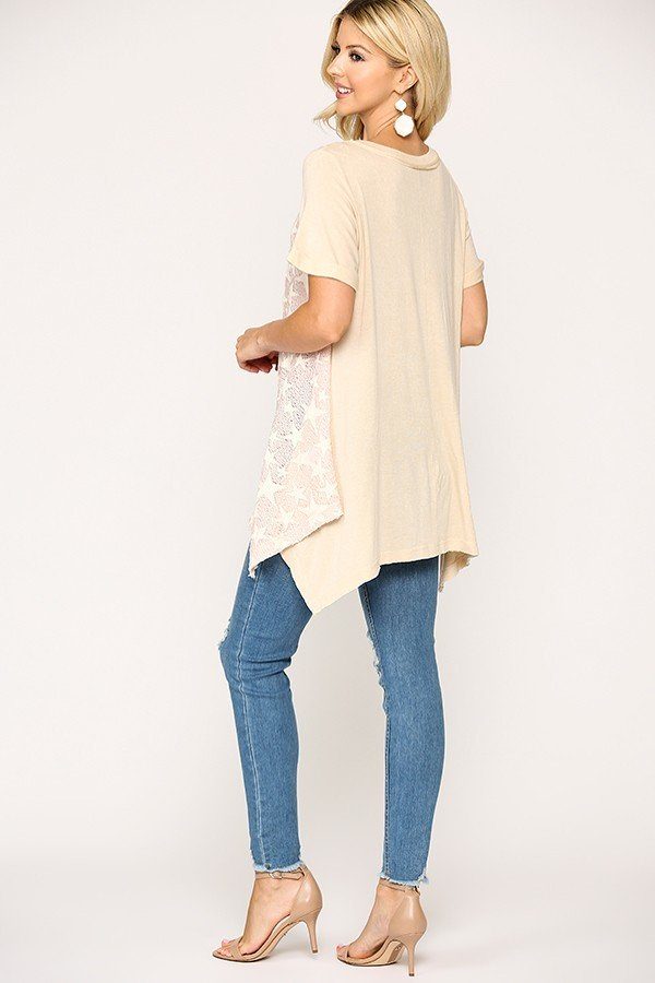 Star Textured Knit Mixed Tunic Top With Shark Bite Hem - A&A Haute Spot