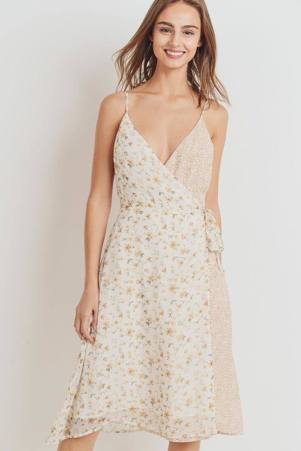 Floral Print Contrasted Side Tie Shoulder Strap Dress - A&A Haute Spot