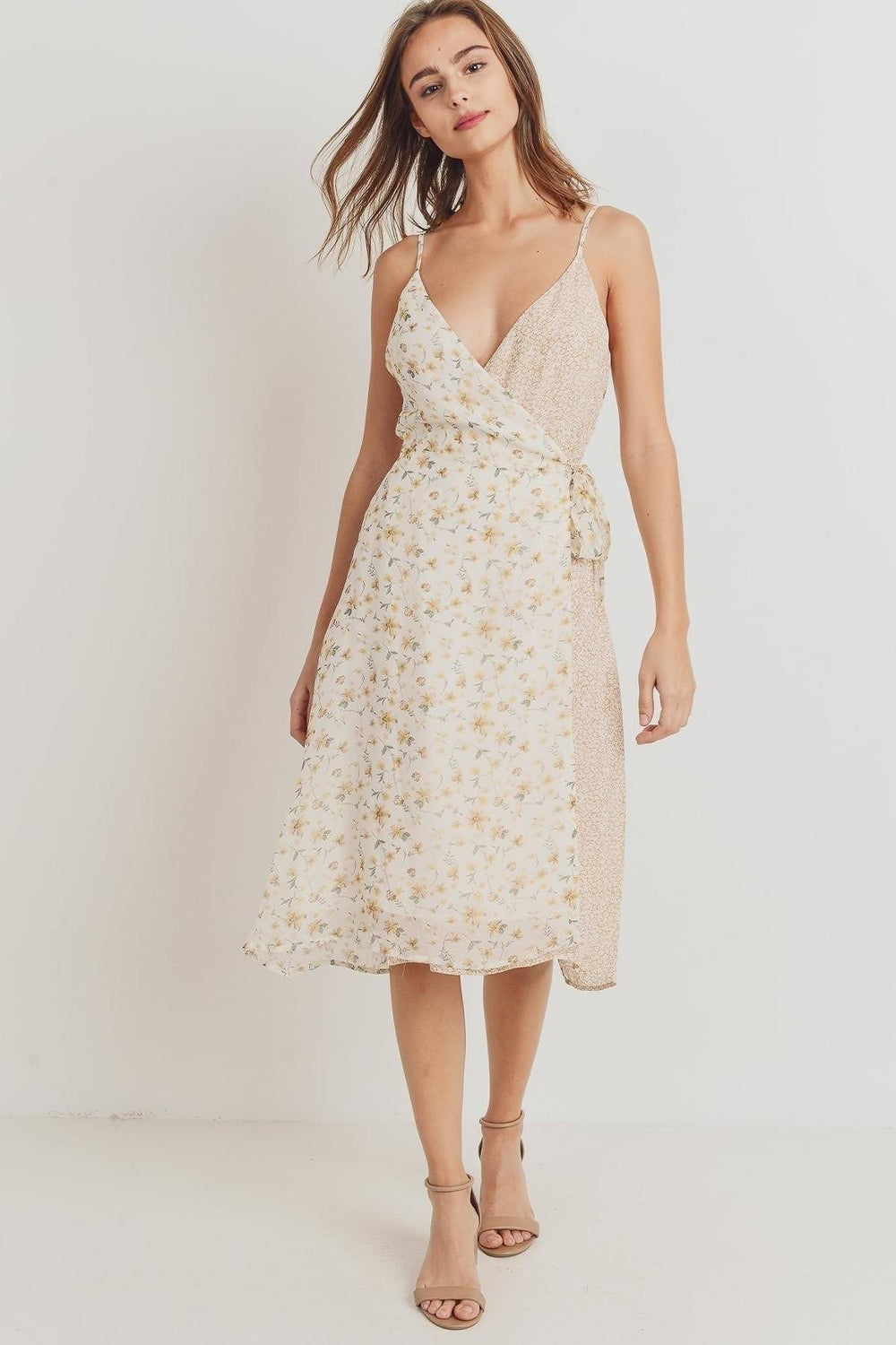 Floral Print Contrasted Side Tie Shoulder Strap Dress - A&A Haute Spot