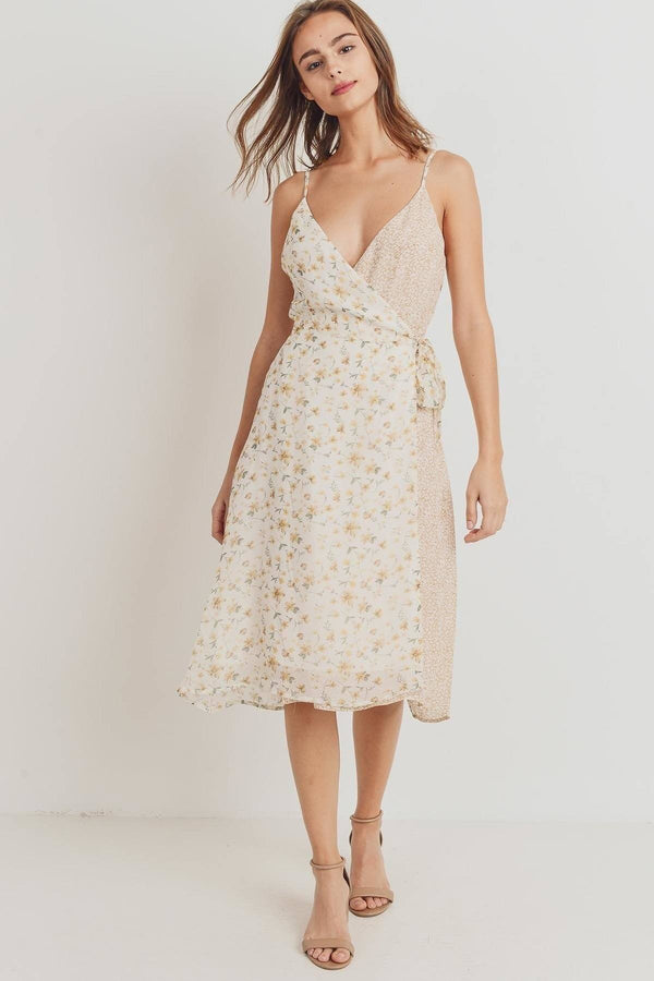 Floral Print Contrasted Side Tie Shoulder Strap Dress - A&A Haute Spot