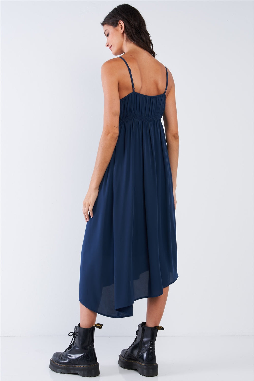 Navy Seal Blue Asymmetrical Square Neck Adjustable Cami Strap Maxi Dress - A&A Haute Spot