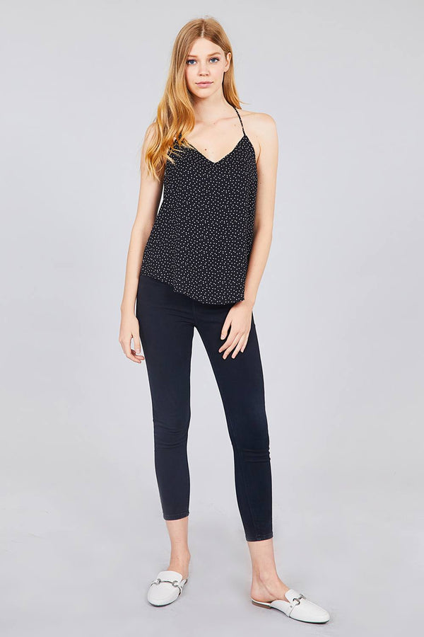 V-neck W/back Strap Dot Print Woven Cami Top - A&A Haute Spot