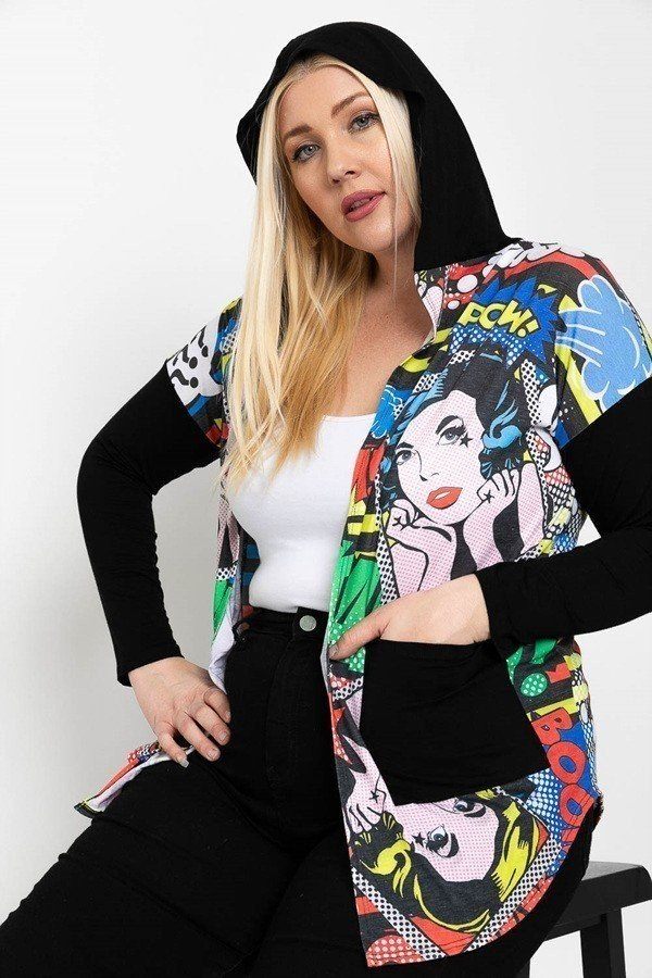 Comic Print, Lightweight Cardigan - A&A Haute Spot