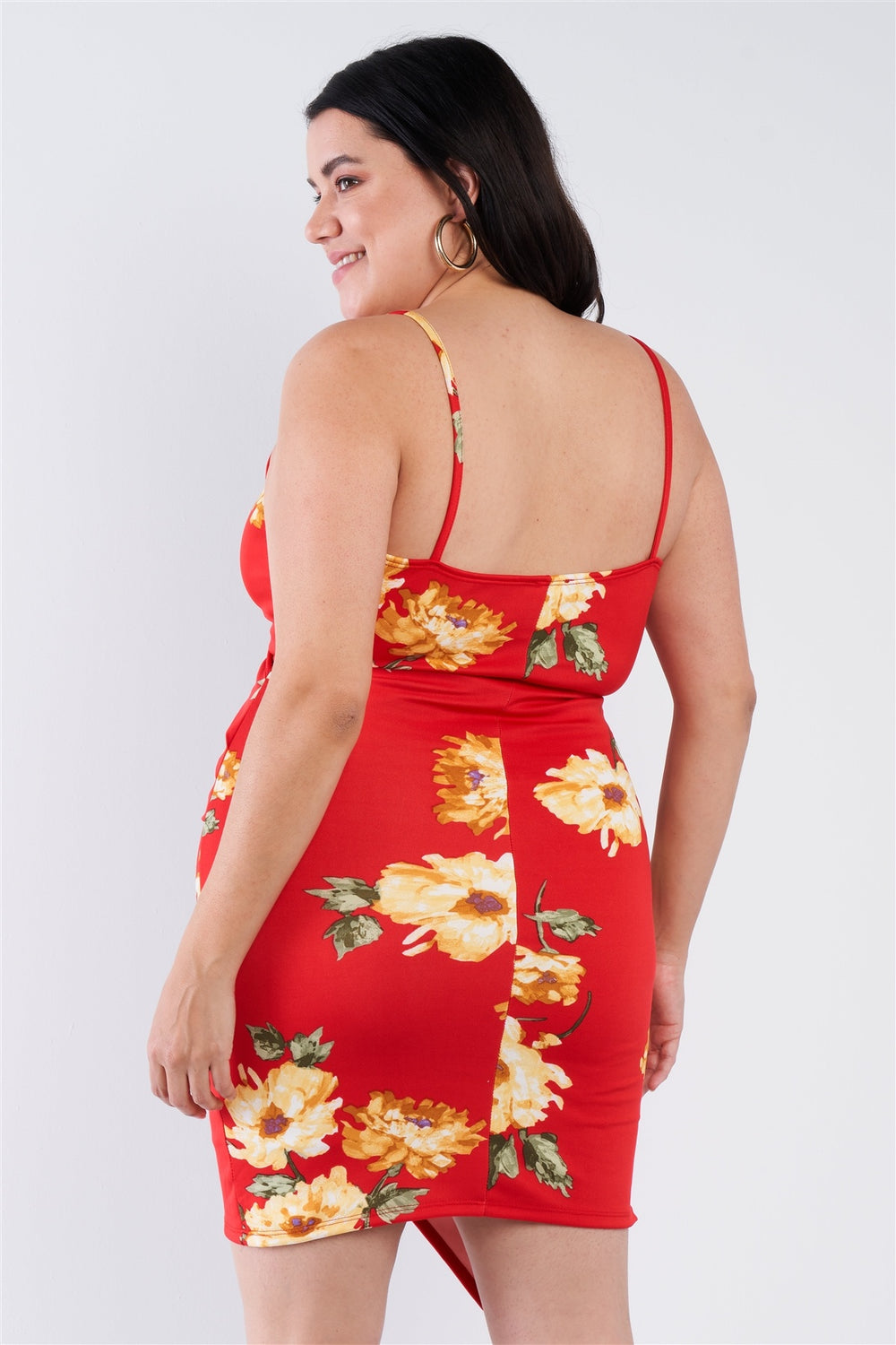 Plus Size Floral Print V-neck Cinched Size Chic Mini Dress - A&A Haute Spot