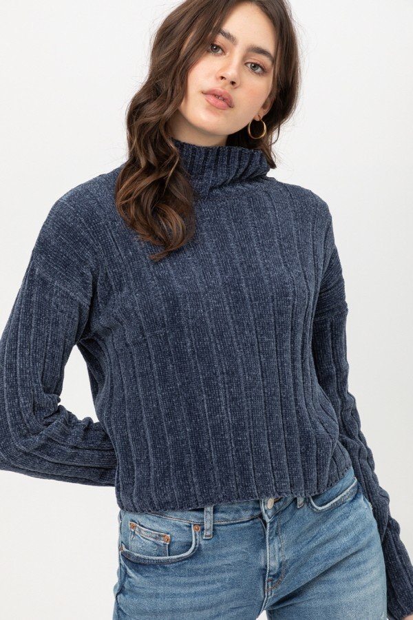 Mini Velvet Chenille Crop Sweater - A&A Haute Spot