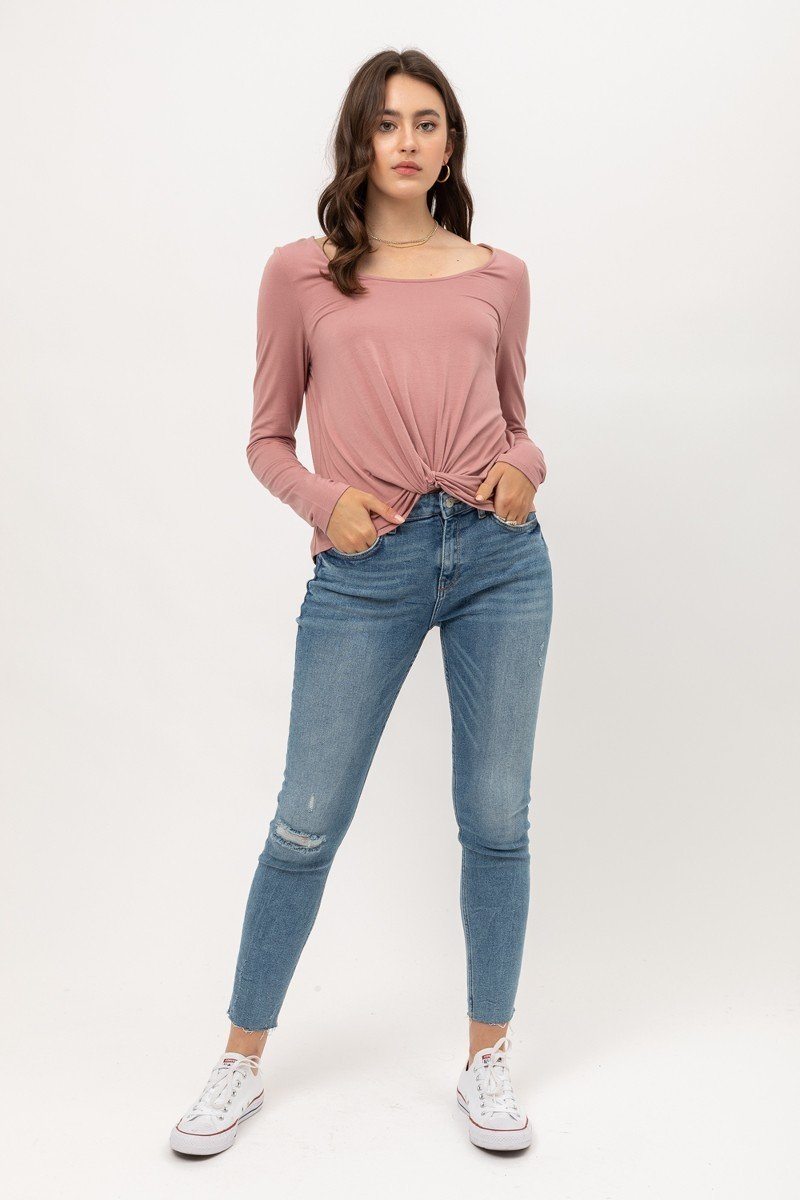 Rayon Span Jersey Front Twisted Top - A&A Haute Spot