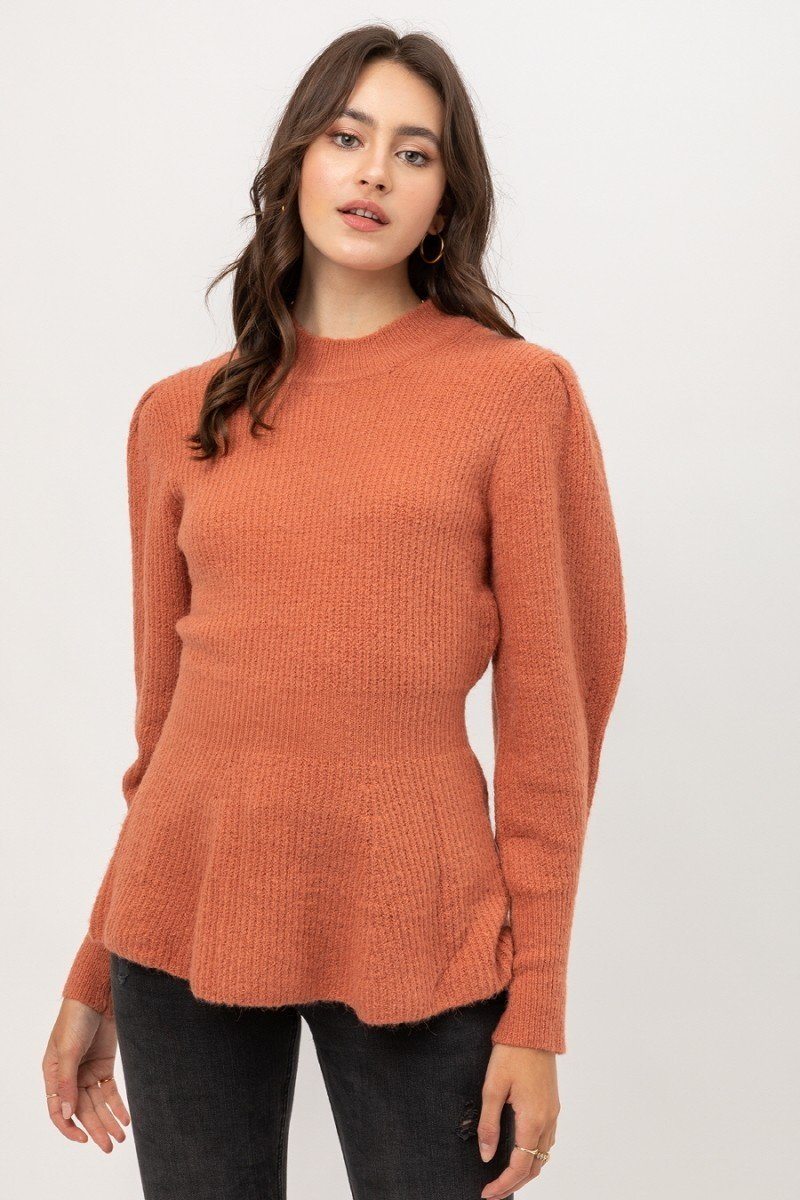 2 Tone Tweed Yarn Puff Sleeve Sweater - A&A Haute Spot