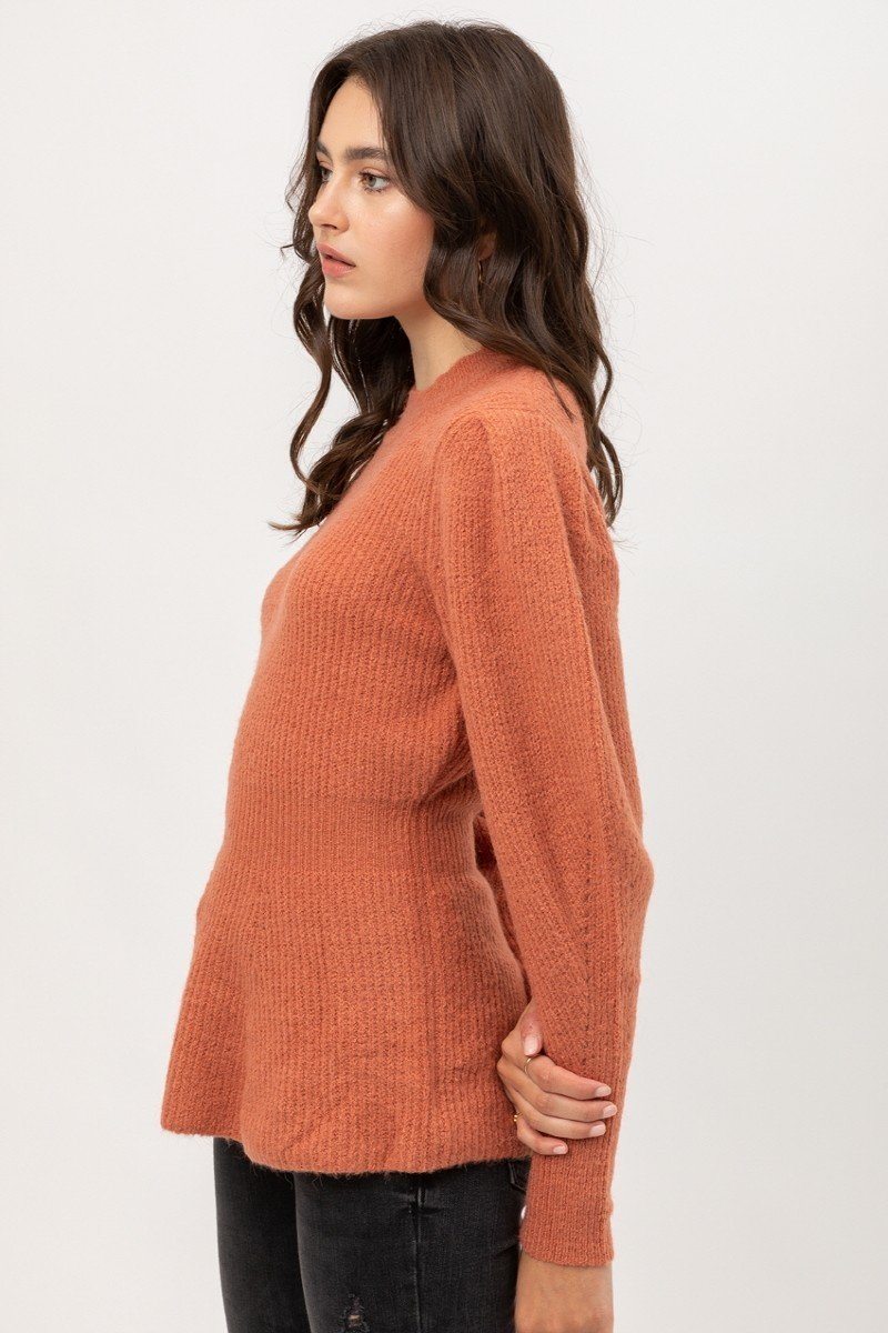 2 Tone Tweed Yarn Puff Sleeve Sweater - A&A Haute Spot