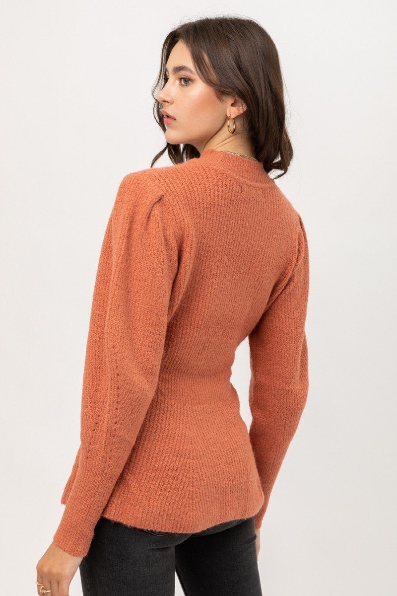 2 Tone Tweed Yarn Puff Sleeve Sweater - A&A Haute Spot