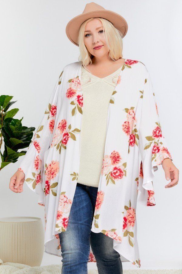 Floral Print Ruffle Detailed Draped Longline Maxi Kimono Cardigan - A&A Haute Spot
