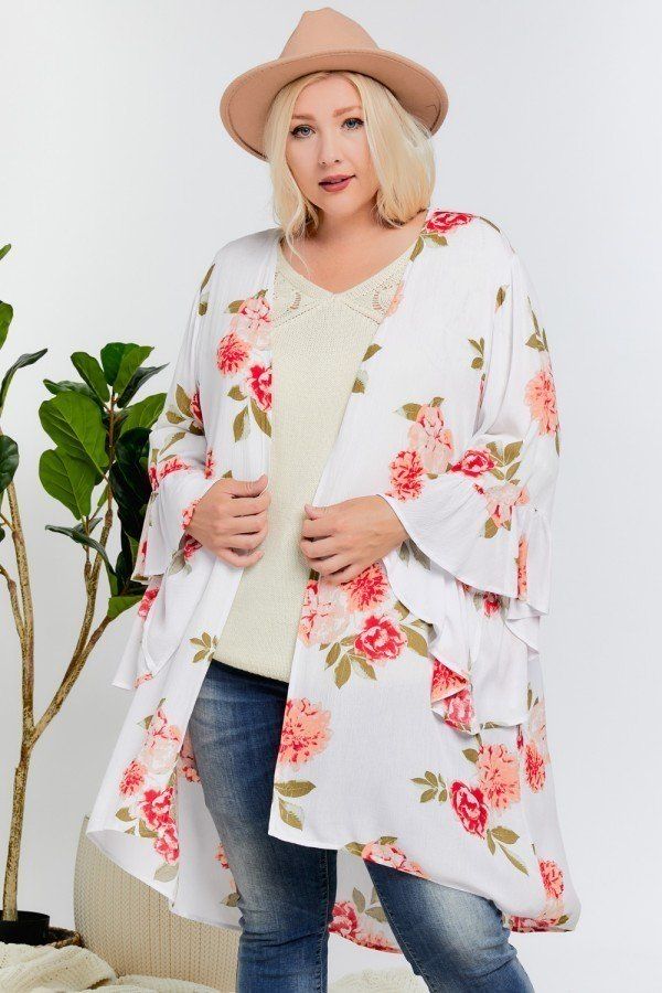 Floral Print Ruffle Detailed Draped Longline Maxi Kimono Cardigan - A&A Haute Spot