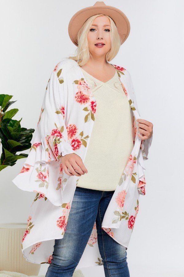 Floral Print Ruffle Detailed Draped Longline Maxi Kimono Cardigan - A&A Haute Spot