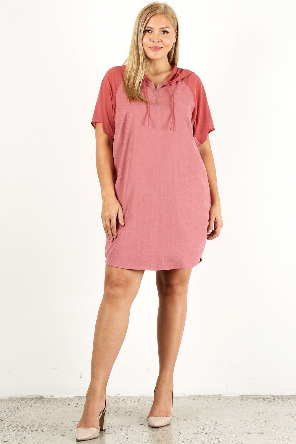 Plus Size Solid Dress With Zip-up Closure - A&A Haute Spot